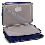 Tumi 19 Degree Lite international carry-on luggage with four wheels, black hard-shell design, and handle for easy travel.