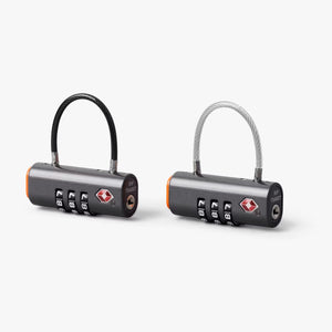 Bellroy Travel Lock Duo with two sleek, black TSA-approved luggage locks and key set for secure travel security.