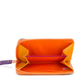 Mywalit small zip purse wallet with colorful leather exterior and compact design, featuring a zip closure and card slots.