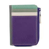 Mywalit small zip purse wallet with colorful leather exterior and compact design, featuring a zip closure and multiple card slots.