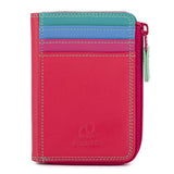 Mywalit small zip purse wallet with colorful leather design and compact size, featuring a zipper closure and multiple card slots.