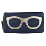 ILI Leather Eyeglass Case 1783 in classic navy with light gold accents, designed to protect and store eyeglasses stylishly.