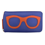 ILI leather eyeglass case in cobalt blue and orange, stylish wallet design with smooth leather exterior and secure closure.