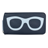 Navy leather ILI eyeglass case from the Wallets collection, featuring a sleek, compact design with stitching details.