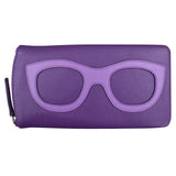 ILI leather eyeglass case in purple, wallet-style with a sleek, structured design and visible stitching.