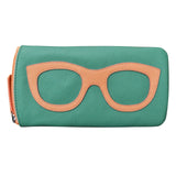Turquoise and peach leather ILI eyeglass case with wallet-style design, featuring a sleek, compact look and secure closure.