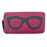 ILI leather eyeglass case in orchid hunter green, stylish wallet design with smooth leather exterior and compact shape.