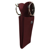 ILIl double eyeglass case in eggplant color, soft fabric exterior with secure snap closures, designed to protect two pairs of glasses.