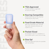Humangear GoToob Mini 3 Pack of reusable silicone travel bottles with secure caps and compact design for toiletries or liquids.