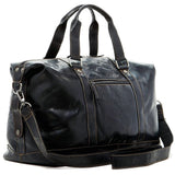 Black Jack Georges Voyager duffle bag with leather accents and sturdy handles, shown with zipped compartments and adjustable strap.