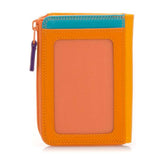 Mywalit small zip purse wallet with colorful leather design and compact size, featuring a zipper closure and multiple card slots.