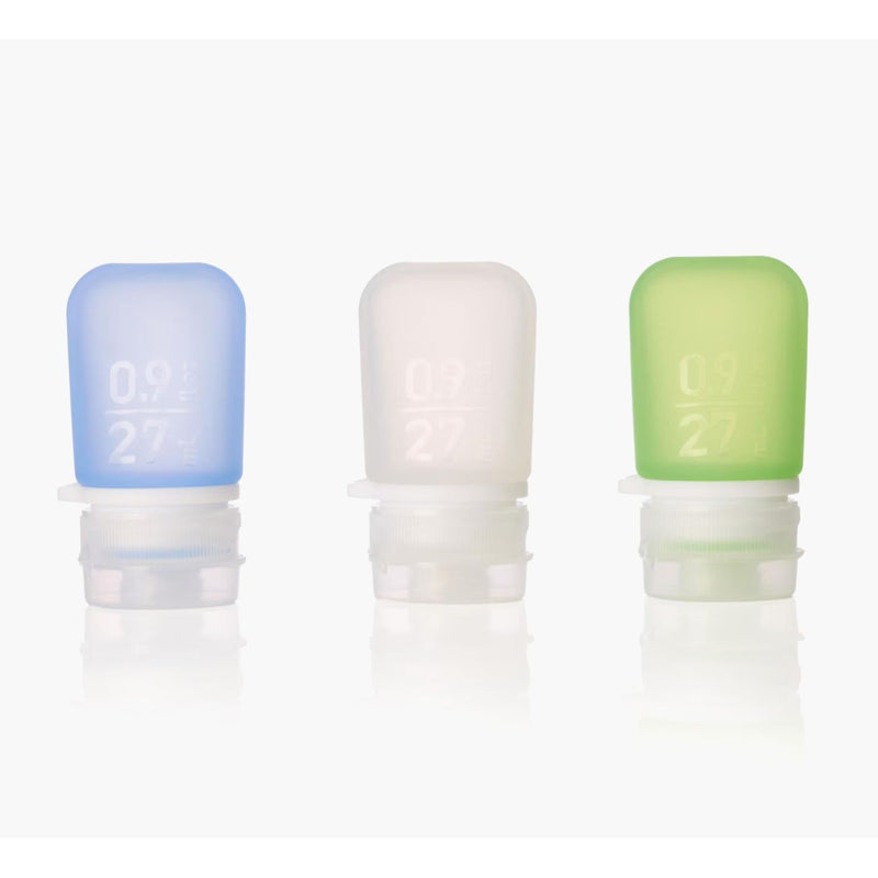 Humangear GoToob Mini 3 Pack of reusable silicone travel bottles on a white background