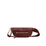 Hammitt Charles Crossbody Med bag in cherrywood pebble leather with gold hardware and adjustable strap, front view.