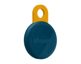 Chipolo Loop Bluetooth tracker attached to a keyring, showing its small, circular design and colorful silicone outer.