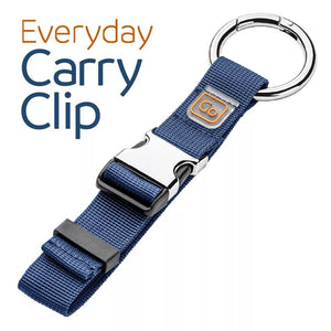 Go Travel Everyday Carry Clip attached to a backpack for secure, convenient access to essentials during travel or daily use.