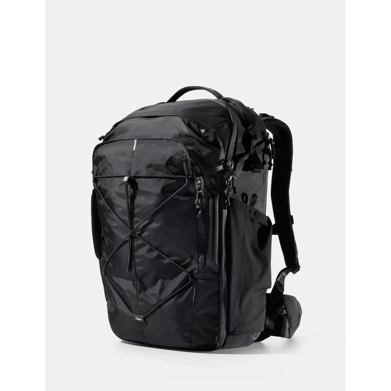 Black Matador 35L Global Travel Pack with multiple compartments and padded shoulder straps for comfortable travel and organization.