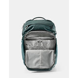 Matador 35L Global Travel Pack in juniper green with multiple compartments and adjustable straps for versatile travel use.