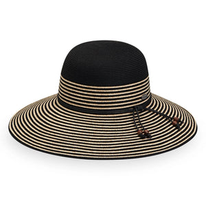 Black and natural Marseille UPF 50+ packable hat by Wallaroo Hat Company, with wide brim and lightweight, foldable design.