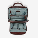 Osgoode Marley RFID organizer backpack in espresso with interior compartments and multiple pockets.