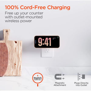 HyperGear MaxCharge 3-in-1 magnetic wireless fast charger with dual USB-C PD ports, shown on a smartphone and electronic devices.