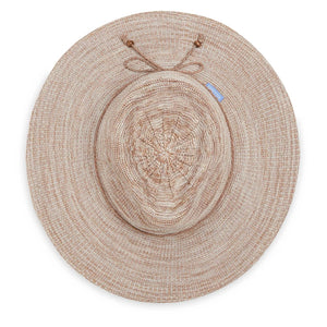 Victoria Fedora Diva UPF 50+ fedora hat by Wallaroo Hat Company in mixed camel color, with wide brim and stylish design.