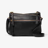 Black Osgoode Marley Virginia small crossbody bag with front pocket and adjustable strap, shown from the front view.