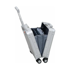 Silver Aleon 16-inch vertical underseat carry-on luggage with sleek design and compact size, perfect for travel convenience.