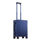 Silver Aleon 21-inch aluminum international carry-on suitcase with four wheels and TSA lock for secure travel.