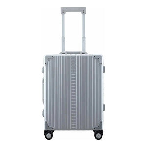 Silver Aleon 21-inch Classic Carry-On suitcase with durable hard shell and four spinner wheels for easy travel.
