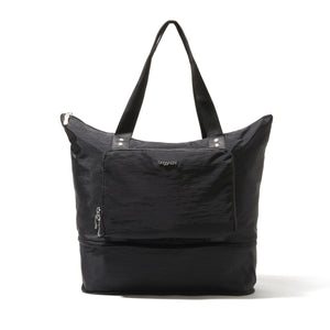 Baggallini Carryall expandable packable tote bag in large size, showing its lightweight, foldable design and spacious interior.