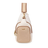 Baggallini Central Park Sling in gray fabric with adjustable strap and multiple compartments for organized daily use