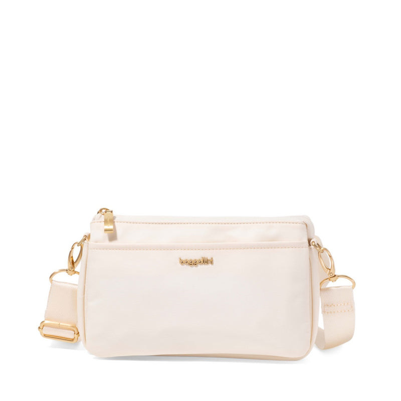 Black Baggallini Perry Crossbody bag with adjustable strap and multiple compartments, made from durable twill fabric.