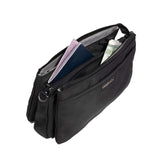 Black Baggallini Perry Crossbody bag with twill fabric and adjustable strap, stylish and practical for everyday use.
