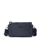 Black Baggallini Perry Crossbody bag with adjustable strap and multiple compartments, made of durable twill fabric.
