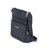Navy Baggallini Modern Pocket Crossbody bag with multiple compartments and adjustable strap, showcasing sleek, functional design.