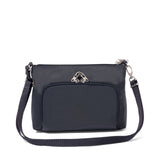 Baggallini Securtex anti-theft keepsake crossbody bag in French navy with secure zipper closure and adjustable strap.