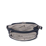 Baggallini Securtex anti-theft keepsake crossbody bag in French navy with secure zipper and adjustable strap.