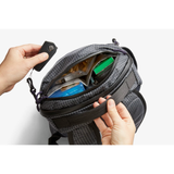 Black Bellroy Lite Ready Pack backpack with sleek design, multiple compartments, and adjustable straps for everyday use.