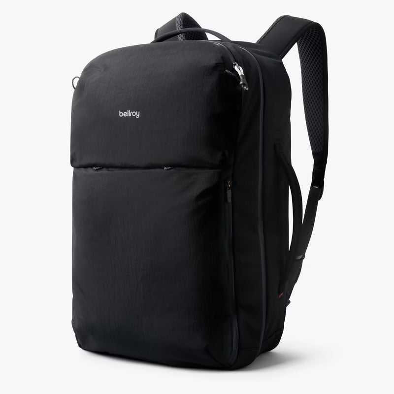 Bellroy Lite Travel Pack 38L backpack with multiple compartments and padded straps, designed for comfortable travel and organization.