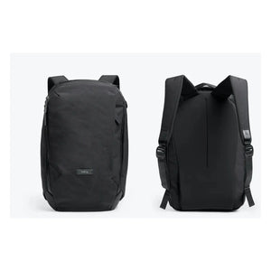 Bellroy Transit Workpack Pro 22L backpack with multiple compartments, padded straps, and sleek black design for daily commute and work.