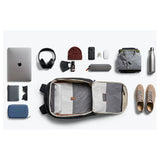 Bellroy Transit Workpack Pro 22L backpack with multiple compartments, padded straps, and sleek black design for commuting and work.