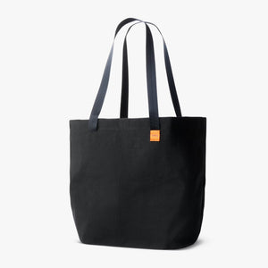 Bellroy Market Tote 15L showing a stylish, spacious black tote bag with leather handles and ample interior space for daily use.