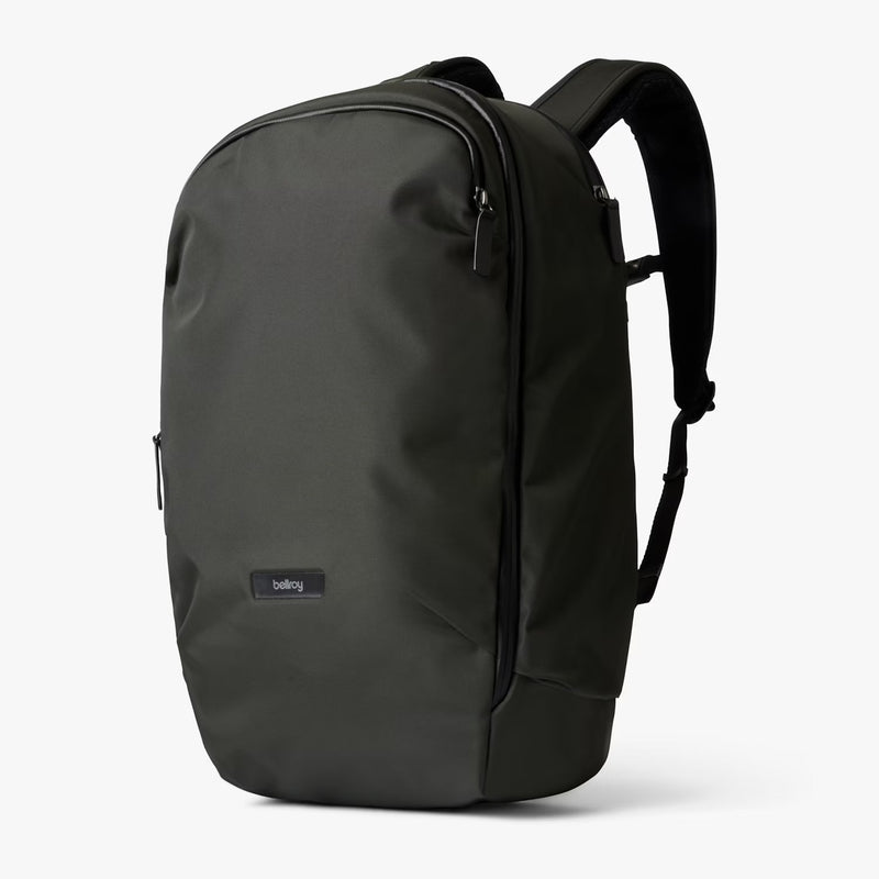 Bellroy Transit Workpack Pro 28L backpack with multiple compartments, padded straps, and sleek black design for daily commuting.