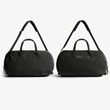 Bellroy Venture Duffel 55L in black with sturdy handles and adjustable shoulder strap, showcasing spacious travel bag design.