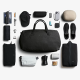 Bellroy Venture Duffel 55L in black, showing the spacious design and durable fabric, ideal for travel and outdoor adventures.