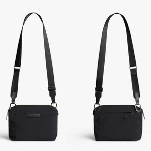 Bellroy Tokyo Side Bag in raven color, a stylish crossbody bag showing its sleek design and adjustable strap.