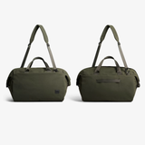 Bellroy Classic Duffel 35L bag with black nylon material, carrying handles, and a zippered main compartment.