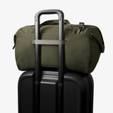 Bellroy Classic Duffel 35L in black, showing the spacious main compartment with durable fabric and adjustable shoulder strap.