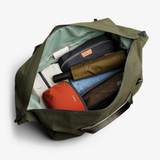 Bellroy Classic Duffel 35L bag with sturdy handles, zipper closure, and spacious main compartment for travel and gym use.