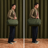 Bellroy Classic Duffel 35L in black with sturdy handles and a spacious main compartment, ideal for travel or gym use.